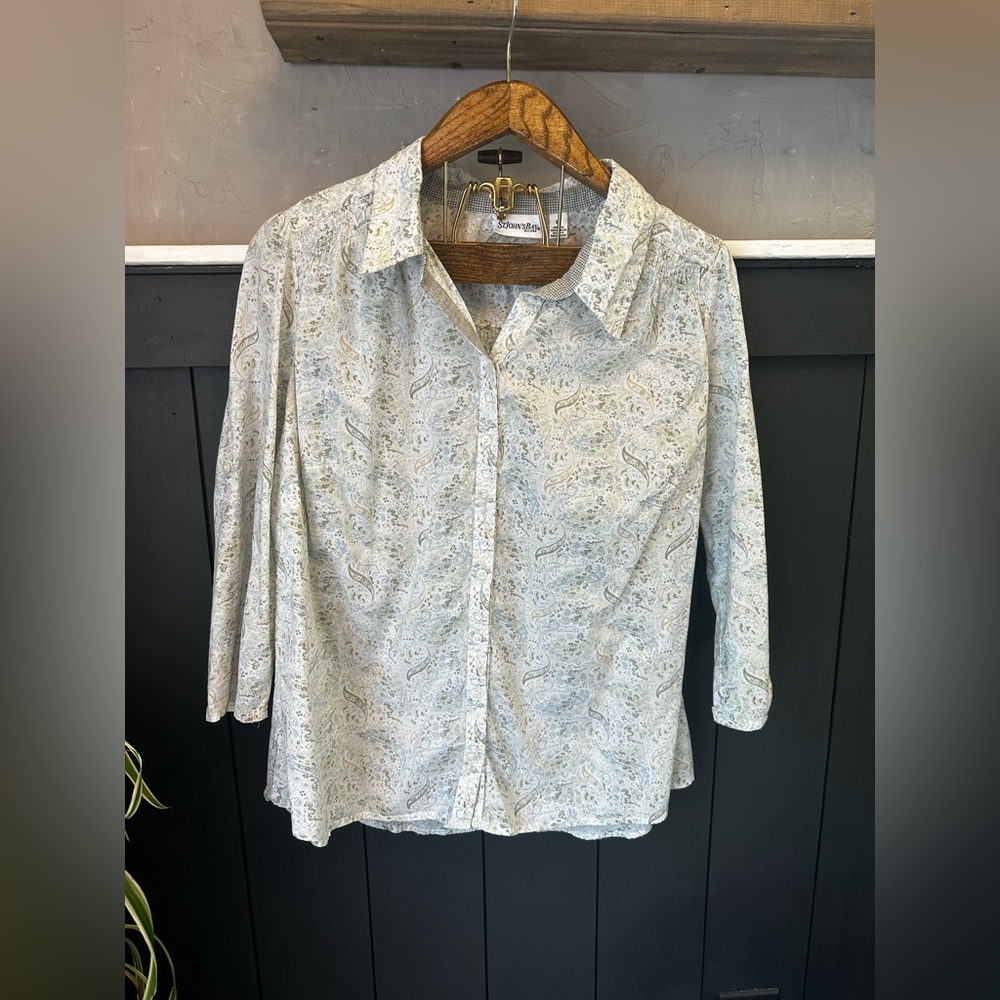 Plus Size St. John’s Bay Paisley Patterned Button Up 100% Cotton Blouse 1X